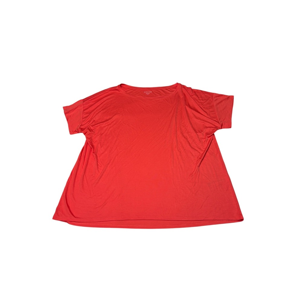 NWT Eileen Fisher Womens XL Red Bateau Neck Top Tencel Lyocell Short Sleeve